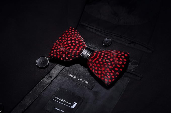 RBOCOTT Handmade Feather Pre-tied Bow tie and Brooch Sets for Men