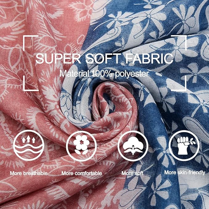 Yeieeo Boho Scarf for Women Lightweight Floral Printed Scarf Fall Winter Fashion Fringed Shawl