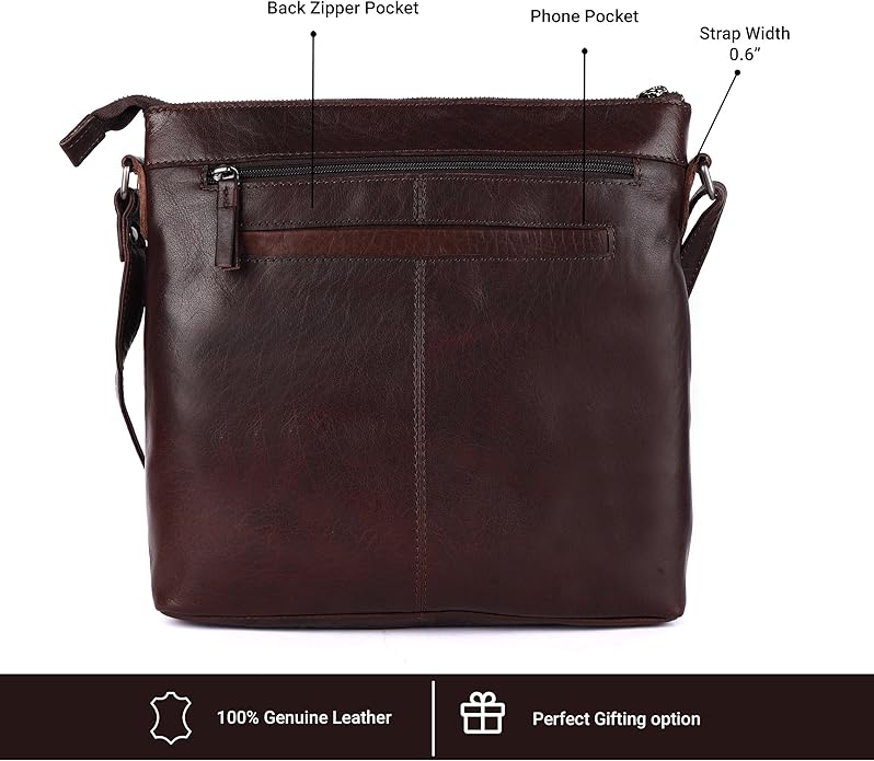 Olga Women's Extra-Large Genuine Leather Crossbody Purse – Soft Triple-Zip Shoulder Bag