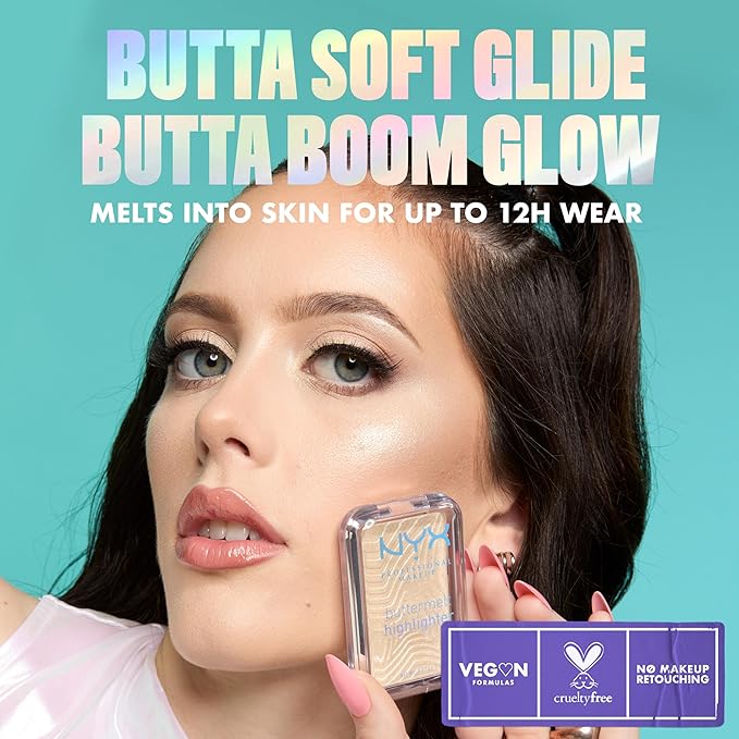NYX PROFESSIONAL MAKEUP Buttermelt Highlighter, Powder Highlighter Makeup, With Up to 12H Wear and High Impact Glow - 20 Butta Mint (Minty Green)