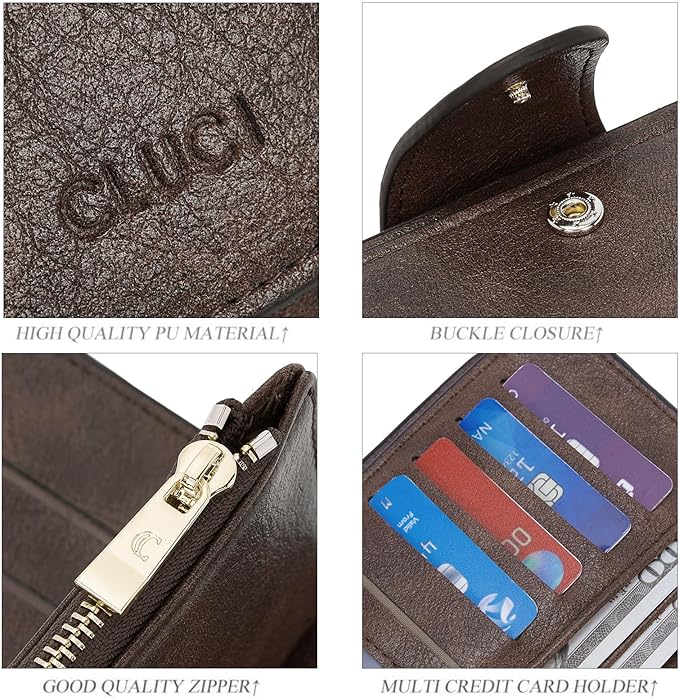 CLUCI Wallet For Women PU Leather RFID Blocking Womens Wallet Bifold Card Holder with ID Window Gifts for Women Birthday | RFID Blocking, Designer, Trifold, Card Holder, ID Window