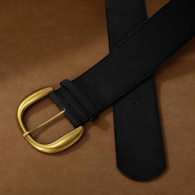 SANSTHS Women Wide Suede Belt for Dresses Jeans Fashion Thick Leather Waist Belts Ladies Chunky Belts