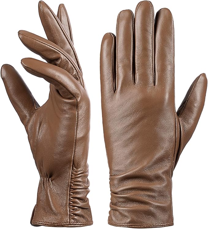 Dsane Womens Winter Leather Touchscreen Texting Warm Driving Lambskin Pure Genuine leather Gloves