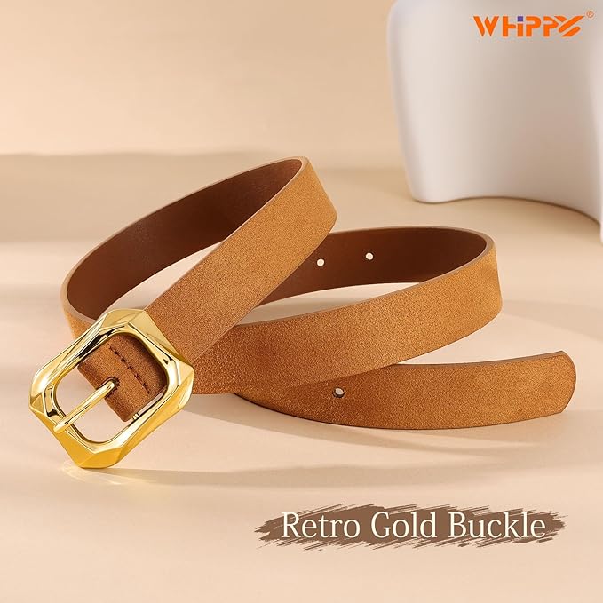 WHIPPY Women's Leather Belts with Gold Buckle Casual Fashion Ladies Waist Belts for Jeans Pants Dresses