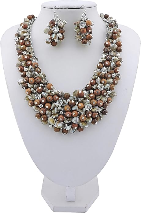 Bocar Fashion Crystal Chunky Collar Statement Necklace Earring Set for Women Gift (NK-10260)