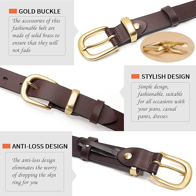 Womens Belts for Jeans 1.1" Width Ladies Belts for Dresses Full Grain Leather Gold Buckle Belt Gift Box