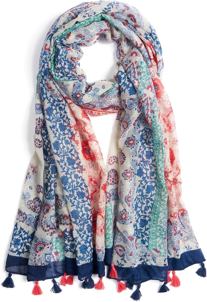 Scarf for Women Lightweight Soft Floral Leopard Printed Scarves Fall Winter Fashion Shawl Wrap with Fringe