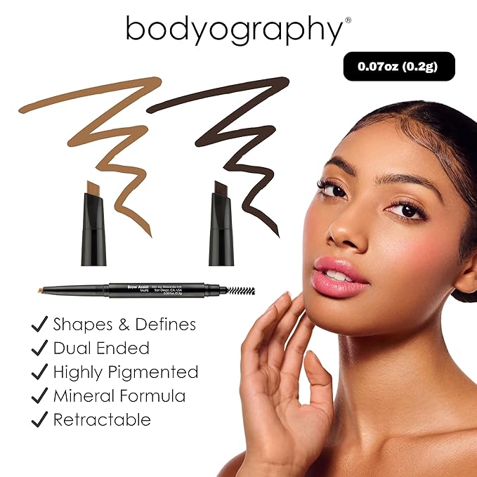 Bodyography Brow Assist – Taupe | Triangular Tip Eyebrow Pencil for Women with Built-In Spoolie | Defines, Fills & Shapes Brows | Mineral-Based Formula with Castor & Coconut Oil | Clean, Vegan