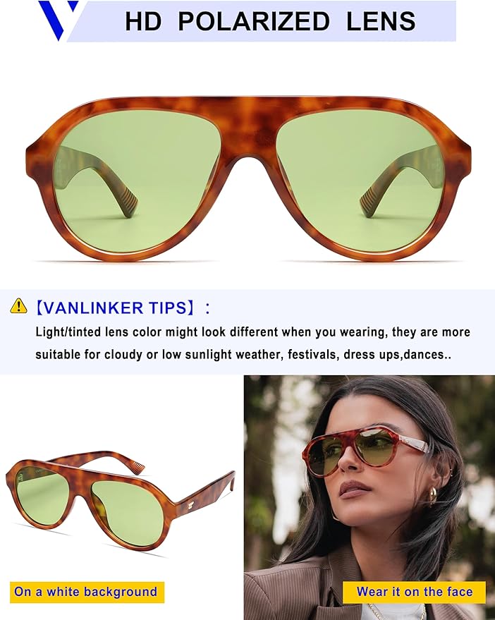 VANLINKER Retro Aviator Polarized Sunglasses for Men Women Trendy 70s Vintage Plastic Frame Sun Glasses VL9750