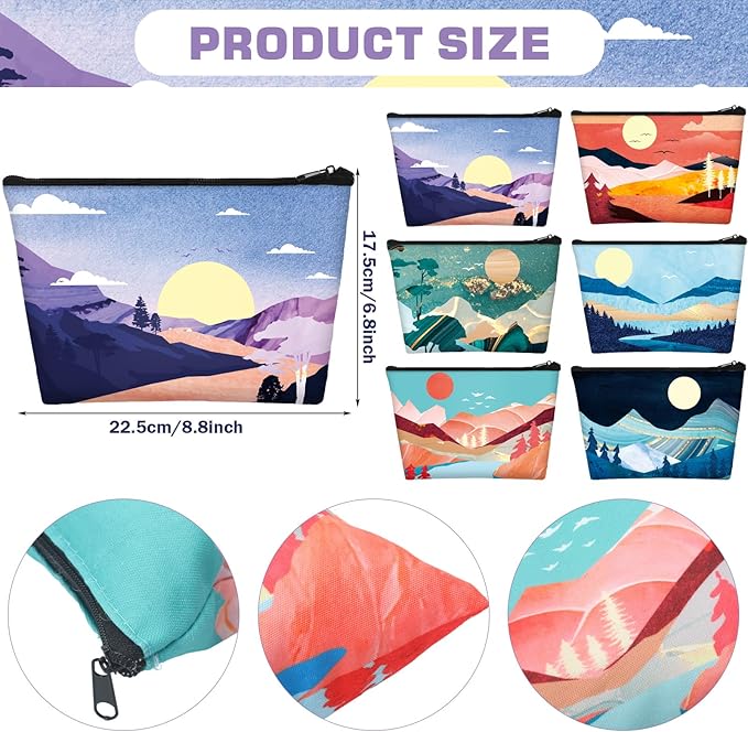 Sweetude 24 Pcs Mountain Makeup Bag Bulk Colorado Gifts Portable Travel Cosmetic Bags with Zipper Waterproof Portable Roomy Travel Beauty Toiletry Organizer Storage Pouch for Women (Mountain)