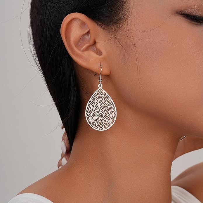 Large Gold Earrings for Women, Chunky Gold Statement Drop Dangle Earring Maple Leave Ginko Leaf Jewelry Gifts