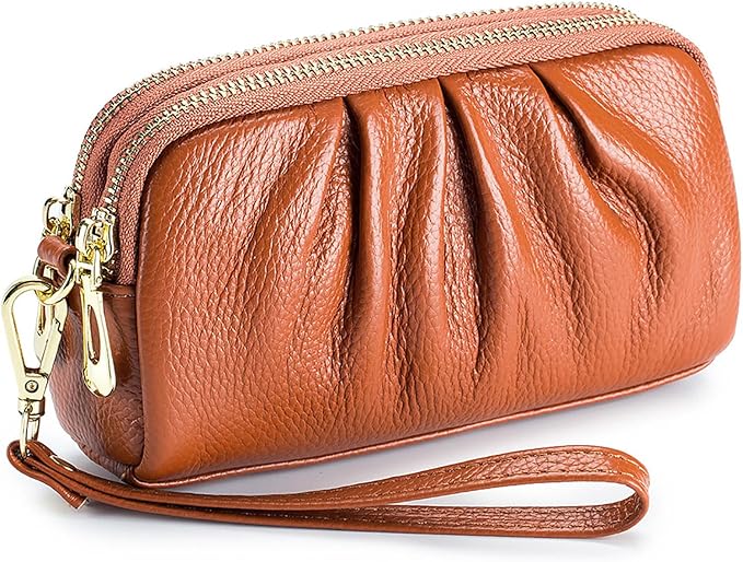 Wristlet Wallets for Women Genuine Leather Wristlet Purses Ladies Ruched Wristlet Clutch Wallet Purses
