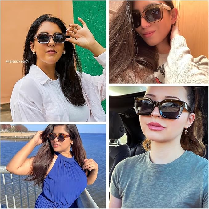 FEISEDY Classic Women Sunglasses Fashion Thick Square Sun Glasses Chunky Frame UV400 B2471