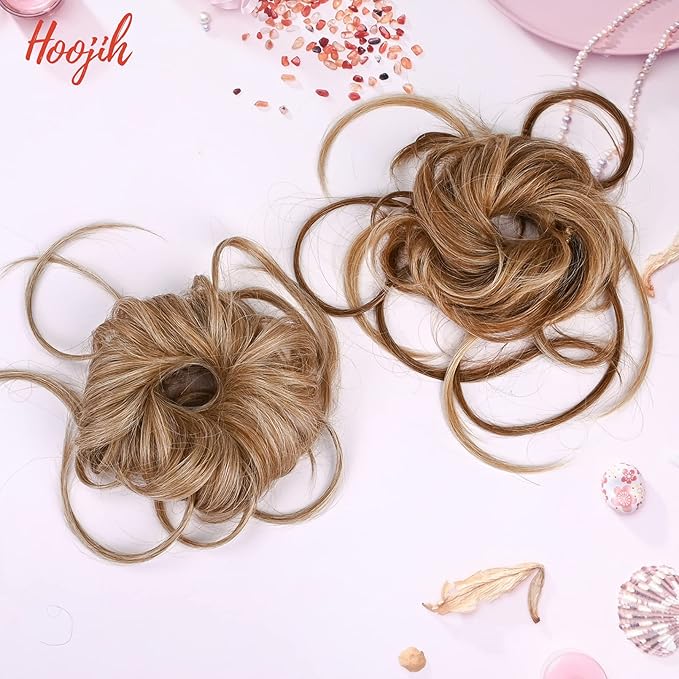 HOOJIH Messy Bun Hair Piece - Super Long Tousled Updo Hair Bun Extensions with Elastic Hair Band HB007 Grace - Warm Brown with Little Black Mixed