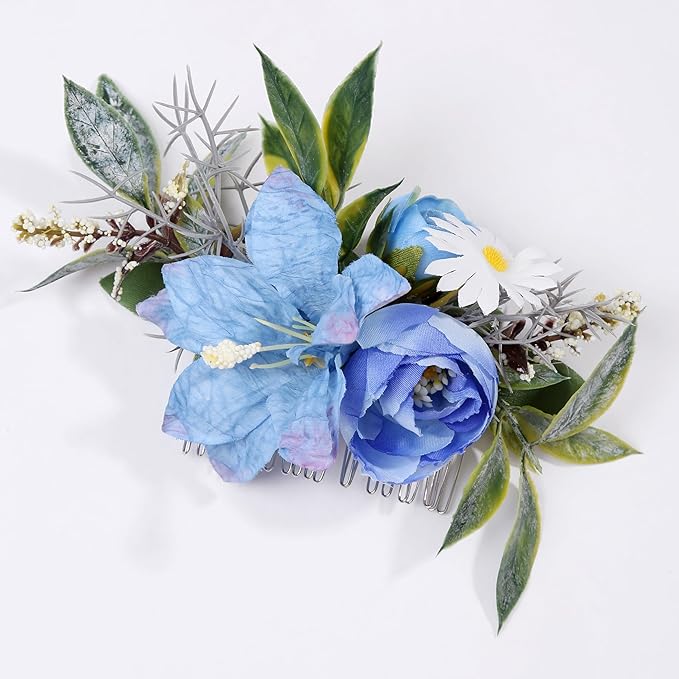 Flower Hair Clip for Women - Elegant Hair Accessory for Wedding, Party & Daily Wear (Blue)
