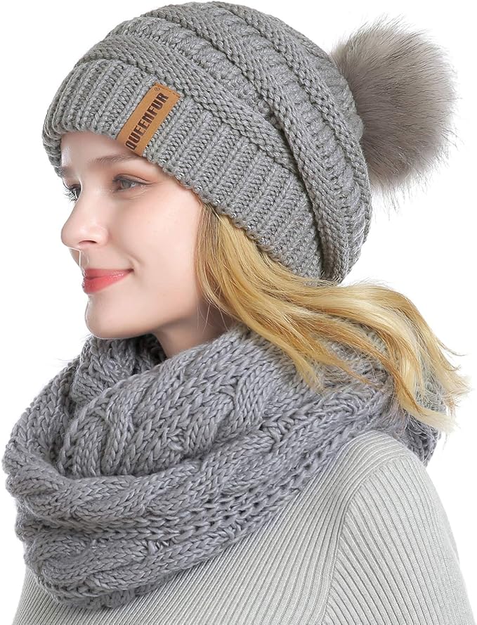 QUEENFUR Winter Women Thick Cable Knit Ribbed Infinity Circle Loop Scarf