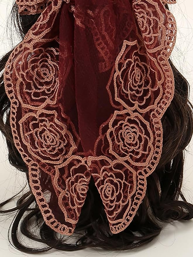 Floerns Women's Flower Embroidery Hair Scarf Headband Sheer Lace Hair Bandana