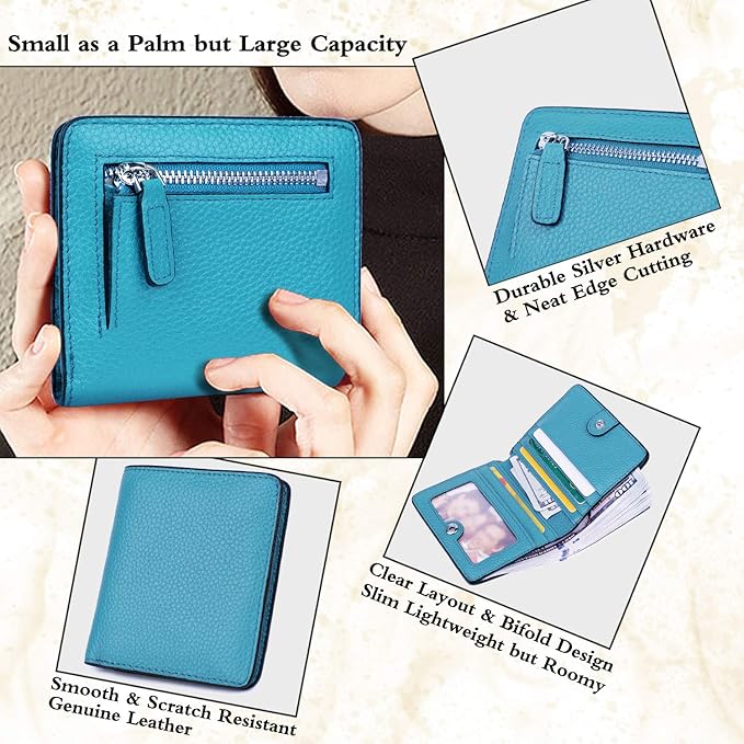 AINIMOER Small Leather Wallet for Women, Ladies Credit Card Holder RFID Blocking Women's Mini Bifold Pocket Purse