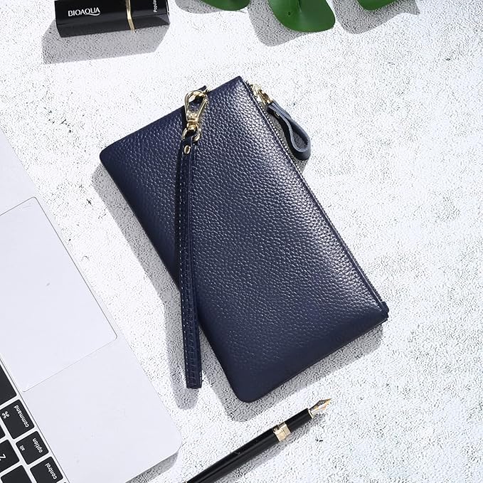 GOIACII Women's Wristlet Clutch Slim Leather Wallet RFID Blocking Handbag