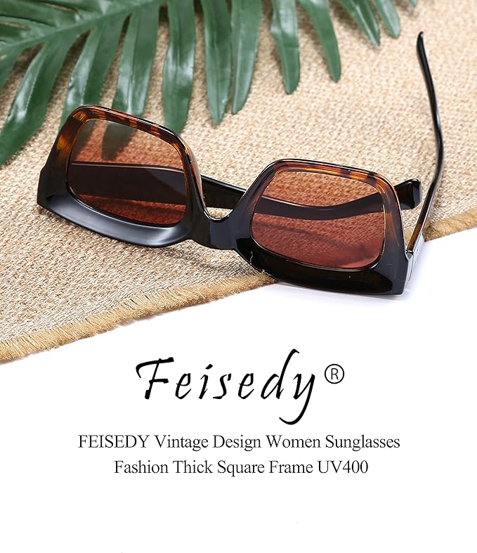 FEISEDY Classic Women Sunglasses Fashion Thick Square Sun Glasses Chunky Frame UV400 B2471