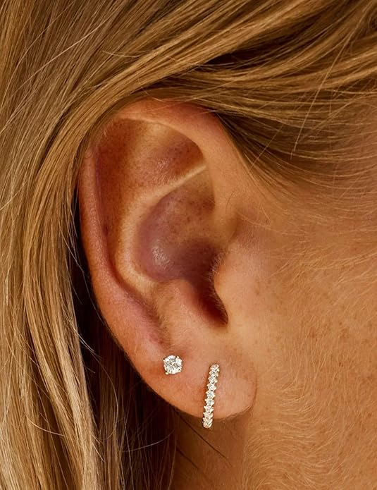 Kainier Women's 14K Gold Plated CZ Stud Earrings Simulated Diamond Round Cubic Zirconia Ear Stud Set（5 Pairs)…