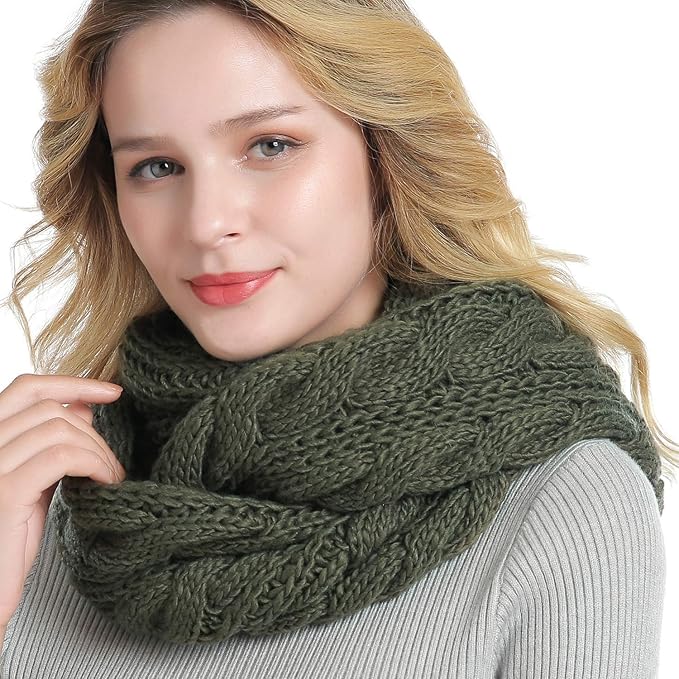 QUEENFUR Winter Women Thick Cable Knit Ribbed Infinity Circle Loop Scarf