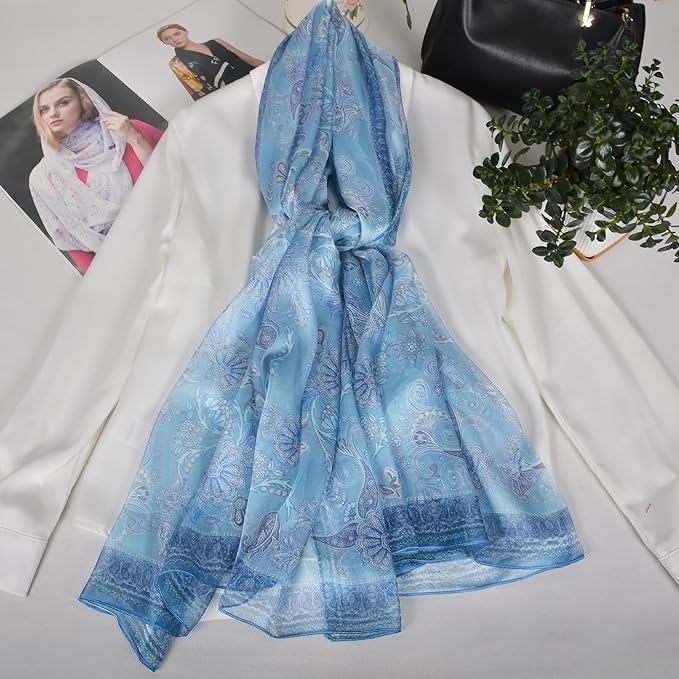 100% Mulberry Silk Women's Neck Silk Scarf-Lightweight Shawl,FLoral Print Beach Silk Wrap-Scarves for Photography