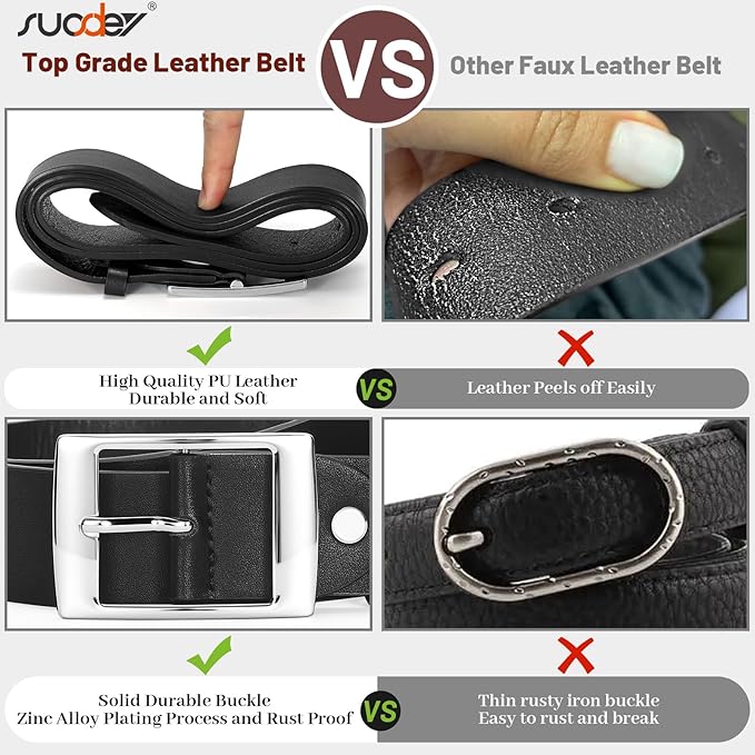 SUOSDEY Fashion Womens Leather Belts,Wide Waist Belt with Pin Buckle for Jeans Pants Dresses,1.5" width