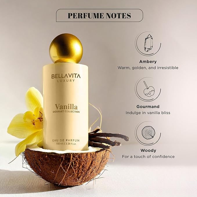 BELLAVITA Gourmet Collection Vanilla EDP | Musk, Fruity Long Lasting Fragrance Perfume for Men and Women 100ml