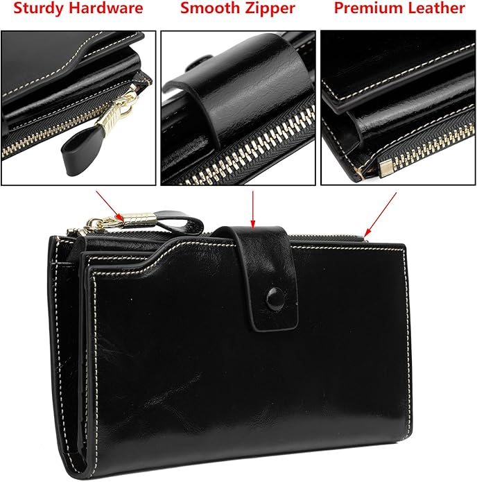 YALUXE Women's Genuine Leather Wallet RFID Blocking Multi Card Holder with Cell Phone Pocket Mothers Day Gifts