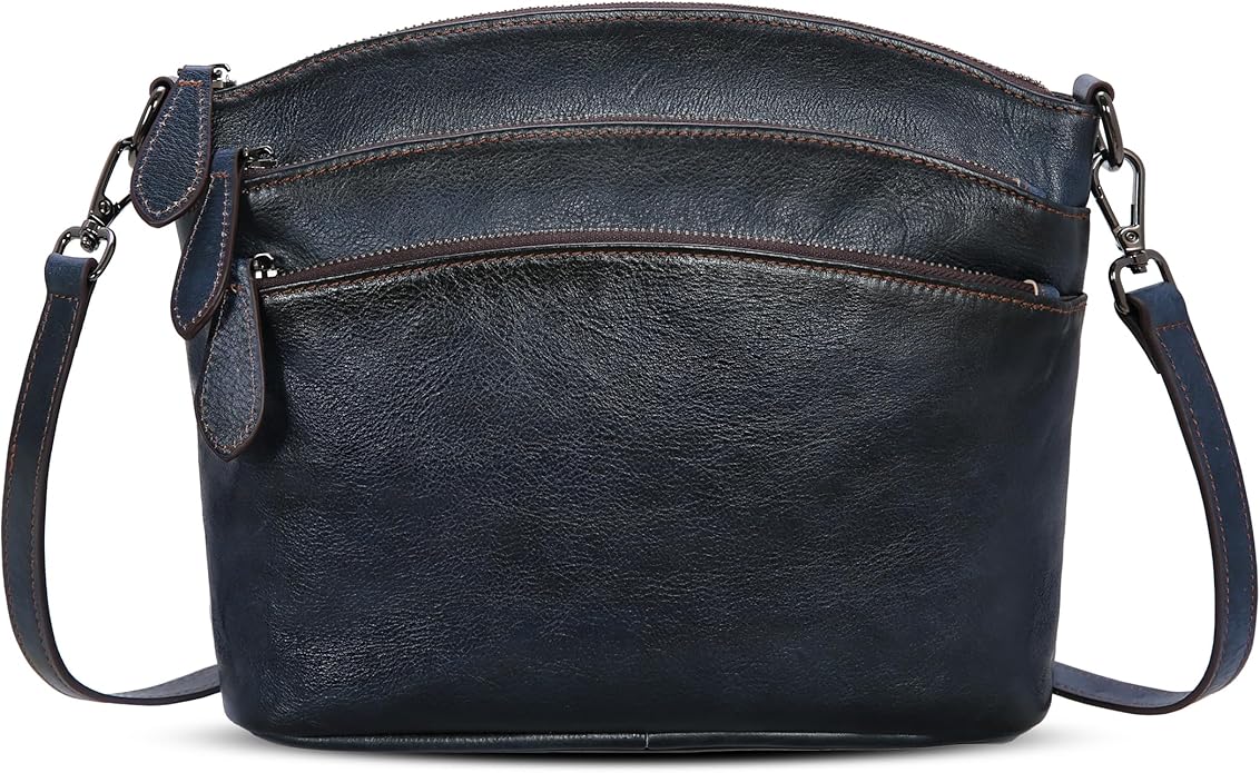 HESHE Crossbody Bags for Women Genuine Leather Purses with Multi-Pockets Vintage Ladies Small Shoulder Satchel Bag