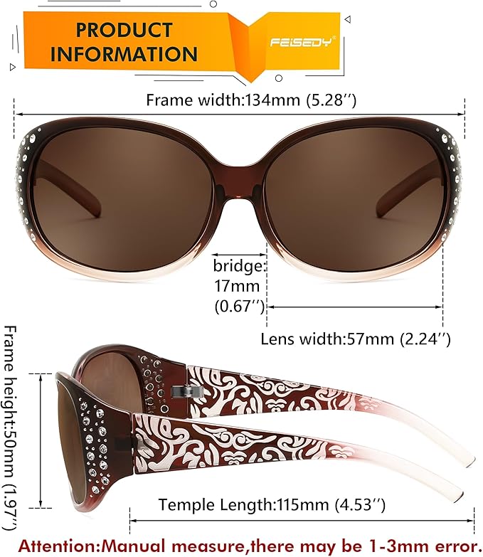 FEISEDY Women's Polarized Sunglasses Wrap Around Rhinestone Design Fashion Sunnies UV400 Protection B1091