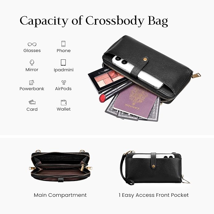 befen Leather Wristlet Wallet for Women Cell Phone Purse with Built in Wallet Vintage Leather Crossdody Bag Clutch Purse