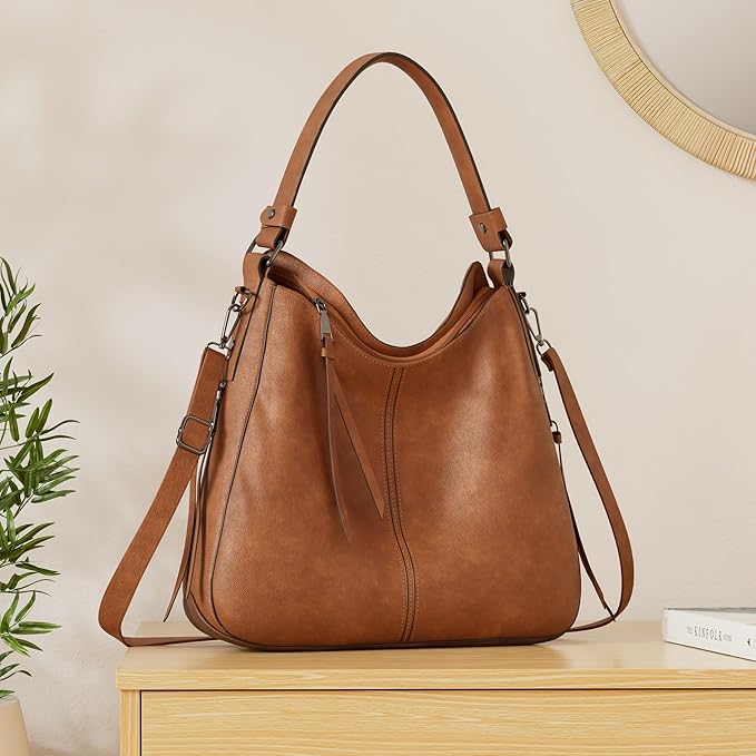 Realer Hobo Crossbody Bags for Women Designer Faux Leather Hobo Handbags Retro Large Size Shoulder Bag Bucket Purse