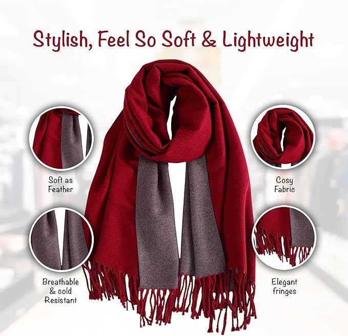 Winter Scarf for Women-Reversible Scarf with Cashmere-Like Softness 70x200cm - Warm Shawl Wrap -Pashmina Shawls Wrap