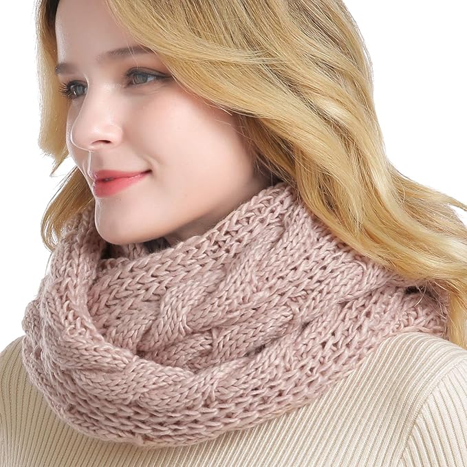 QUEENFUR Winter Women Thick Cable Knit Ribbed Infinity Circle Loop Scarf