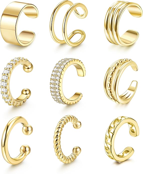 LOLIAS 𝐄𝐚𝐫 𝐂𝐮𝐟𝐟 𝐄𝐚𝐫𝐫𝐢𝐧𝐠𝐬 for Women Non Piercing Gold Plated Ear Cuffs 𝟏𝟒𝐊 𝐆𝐨𝐥𝐝 𝐏𝐥𝐚𝐭𝐞𝐝 Ear Cuff for Non Pierced Ears Clip on Cartilage Earring 𝐅𝐚𝐤𝐞 𝐄𝐚𝐫𝐫𝐢𝐧𝐠𝐬 Lightweight