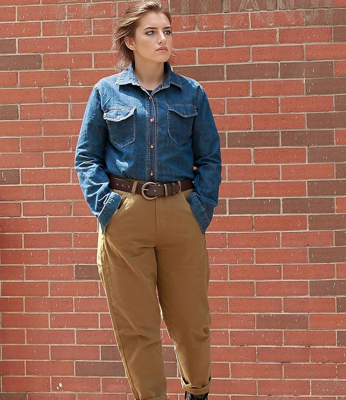 Women's 1.5 inch Leather Belt with Large Brass Buckle - Trendy Vintage Style for Jeans and Pants