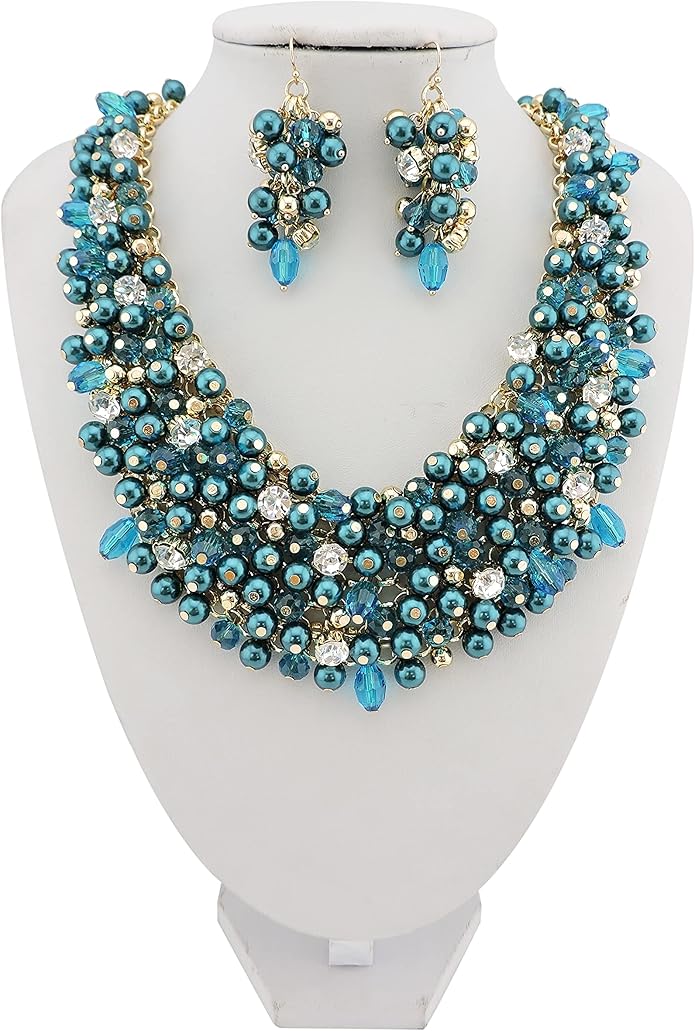 Bocar Fashion Crystal Chunky Collar Statement Necklace Earring Set for Women Gift (NK-10260)
