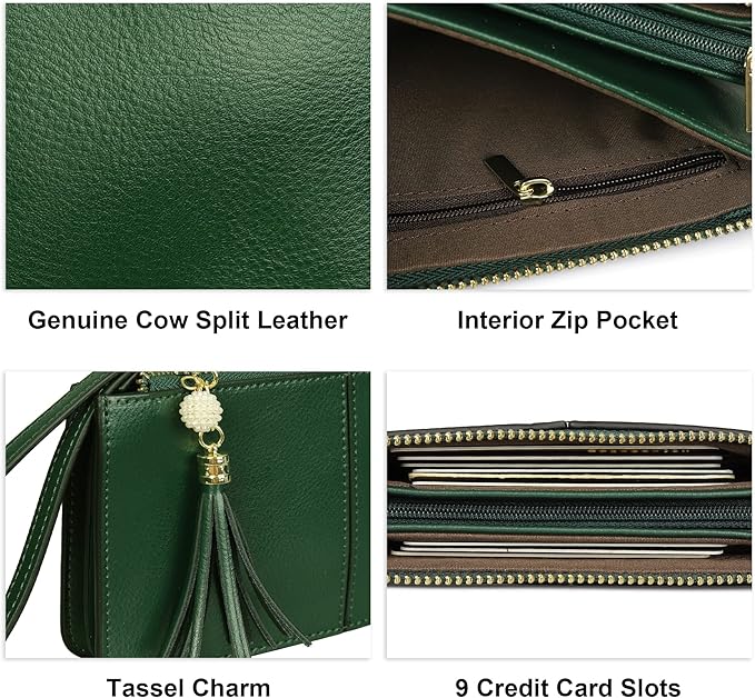 befen Genuine Leather Wristlet Clutch for Women Ultra-Slim Ladies Credit Card Holder Wallet Purses with RFID Protection