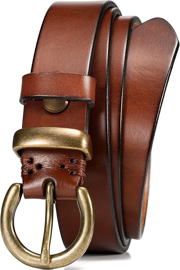 WOLFANT Full Grain Leather Belt for Women,1.1" Ladies Casual leather Jean Belt with Vintage Circle buckle in Gift Box