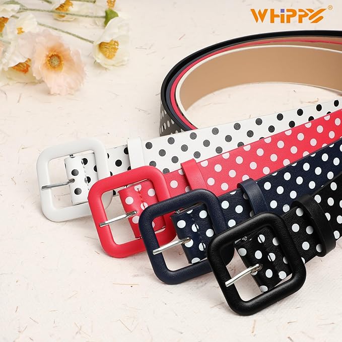 WHIPPY Women Leather Belt Candy Color Fashion Square Buckle Belt Ladies Belt for Jeans Pants Dresses