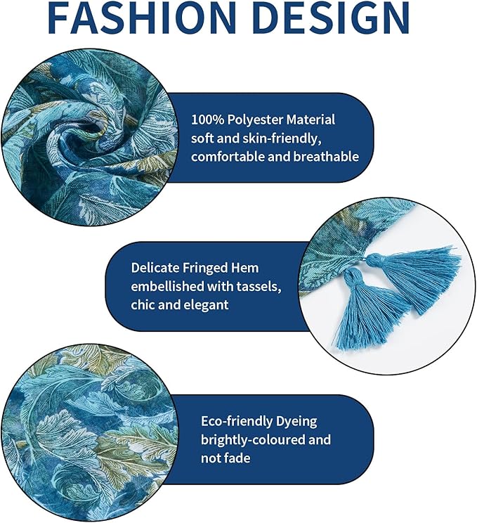 Scarf for Women Lightweight Soft Floral Leopard Printed Scarves Fall Winter Fashion Shawl Wrap with Fringe