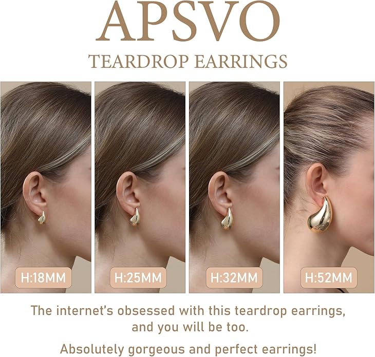 Apsvo Chunky 14K Gold Plated Hoop Earrings for Women, Lightweight Waterdrop Hollow Open Hoops, Hypoallergenic Dupes Earrings