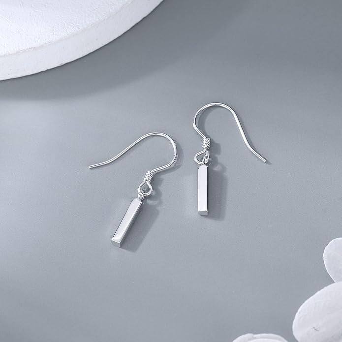 SLUYNZ 925 Sterling Silver Small Vertical Bar Drop Earrings for Women Teen Girls Minimalist Bar Drop Earrings (Silver)