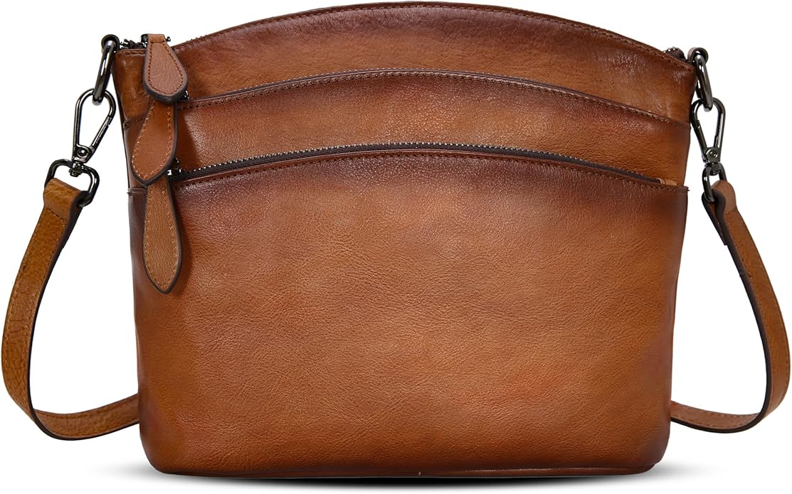 HESHE Crossbody Bags for Women Genuine Leather Purses with Multi-Pockets Vintage Ladies Small Shoulder Satchel Bag