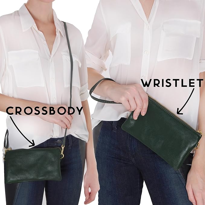 Vegan Leather Wristlet Purse for Women - Small Clutch Purse with Shoulder and Wrist Straps
