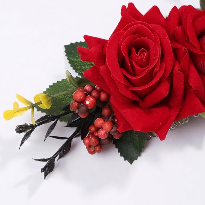 Flower Hair Clip for Women - Elegant Hair Accessory for Wedding, Party & Daily Wear (Burgundy)