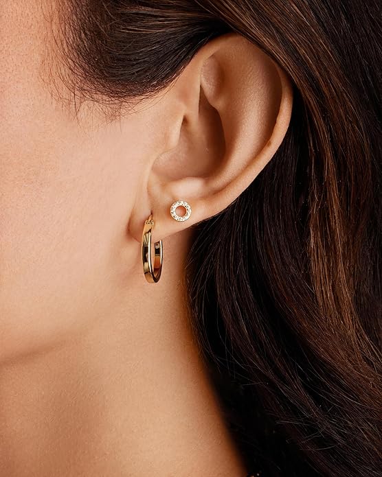 PAVOI 14K Gold Plated 925 Sterling Silver Stud Earrings for Women | Dainty Geometrical Bar Triangle Heart Earrings