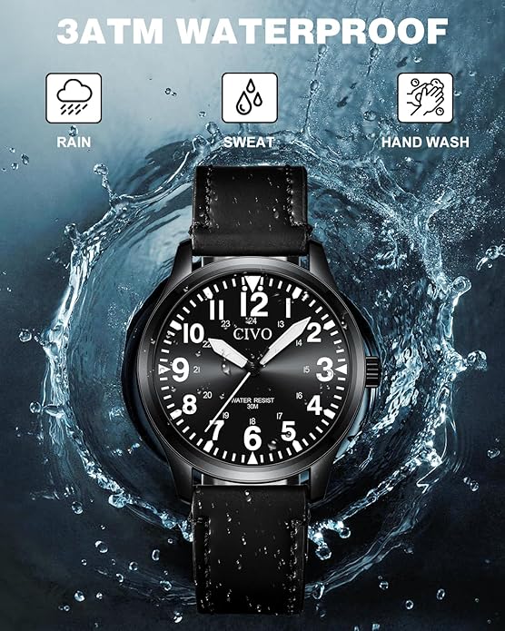 CIVO Analog Wrist Watches for Men: Waterproof Stainless Steel Mens Watches - Silver Watch with Easy Read Dial Men's Watch for Gift